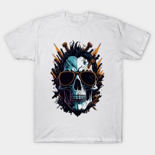 Skull with guns wearing sunglasses T-Shirt